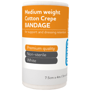 AEROCREPE Medium Cotton Crepe Bandage 7.5cm x 4M Wrap/12 Customers also search for: baremedical 2309118, MEDICREPE ACS003, MEDICREPE ACC003, Sentry ACC003, Trafalgar 856722, Universal Choice CRBW075UB1L,  1051,  12604311,  12604212,  SB664,  10301013