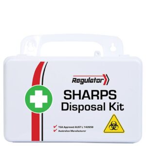 REGULATOR Sharps Disposal Kit 21 x 7.5 x 13cm Customers also search for: First Aiders Choice 856593, Sharps Kit A13190,  FADS22,  F121-SRK,  F121-TSK