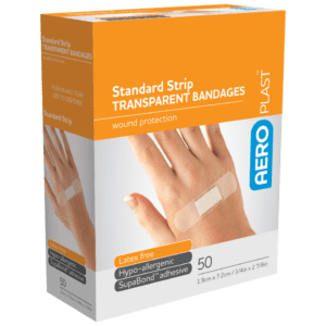 AEROPLAST Transparent Standard Strip 7.2 x 1.9cm Box/50 Customers also search for: bandaid, Elastoplast 11471, bandaid, Trafalgar 13930, bandaid,  AT3015, bandaid,  9300610000000