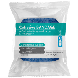 AEROBAN Blue Cohesive Bandage 5.0cm x 4.5M Wrap/12 Customers also search for: CoWrap COB052, E.Z. BAN ECB1582-BC, Medstock PHA0510COH-BGE,  PP702,  PP706,  PP714,  PP710