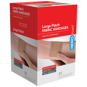 AEROPLAST Premium Fabric Large Patch 7.5 x 5cm Box/25 Customers also search for: bandaid, fabric strip, First Aid Only G160, bandaid, fabric strip, Medique 100673, bandaid, fabric strip,  69070, bandaid, fabric strip,  A535, bandaid, fabric strip,  10202012